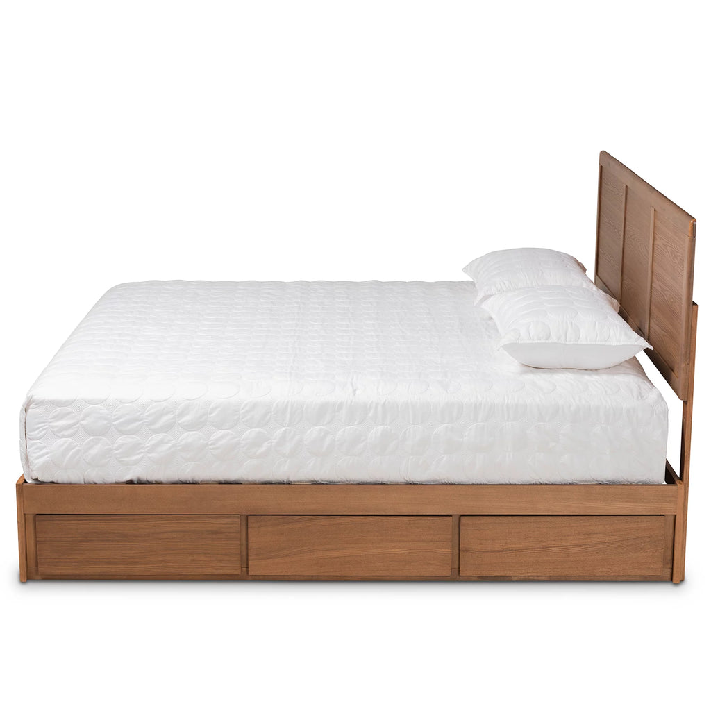 King Ash Walnut Wood Storage Platform Bed F2058