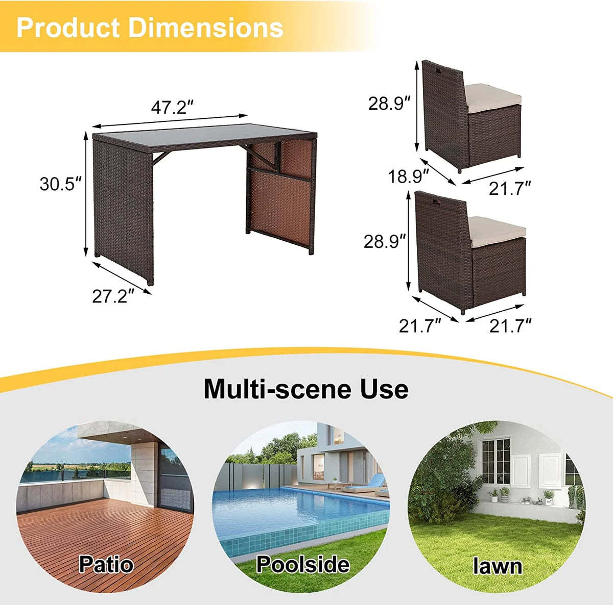 5 Pieces Patio Dining Set Rattan Chairs Glass Table T17376