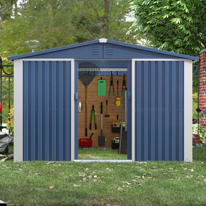 Blue Metal Outdoor Storage Shed with Air Vents N328