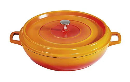 4.5 Qt Orange Enamel Coated Cast Aluminum Round Brazier with Lid U863