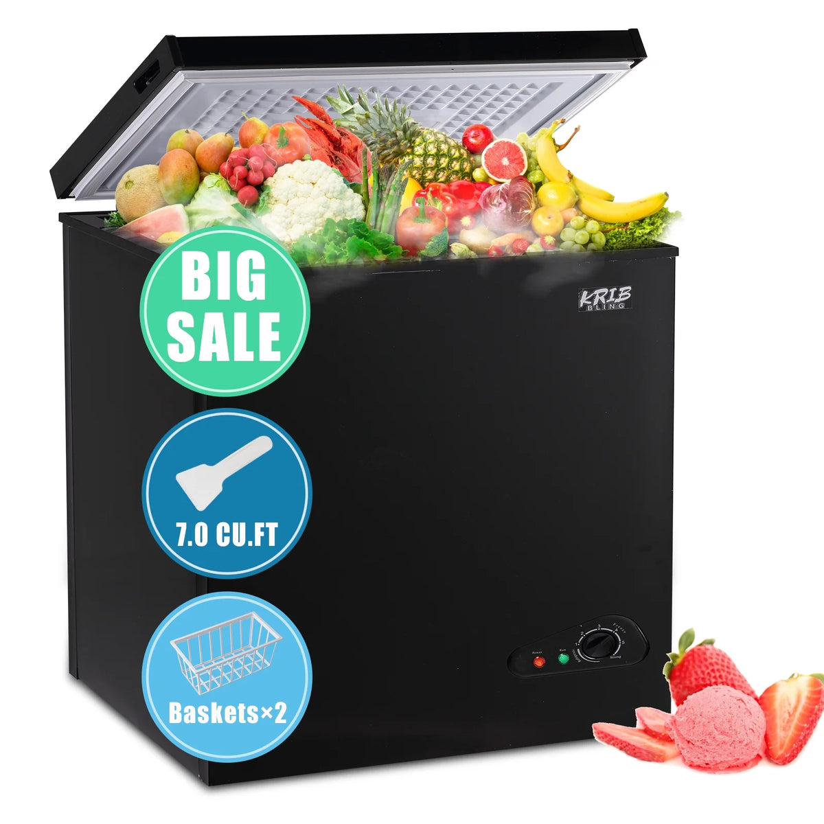 Black 3.5 Cu.ft Chest Freezer with Removable Basket Y50544
