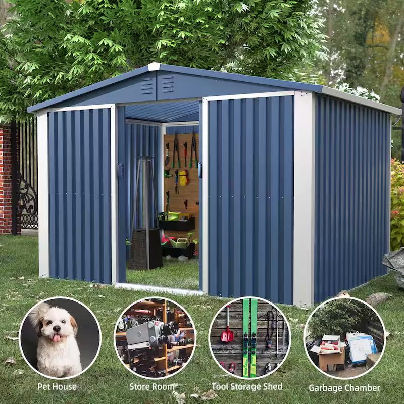Blue Metal Outdoor Storage Shed with Air Vents N328