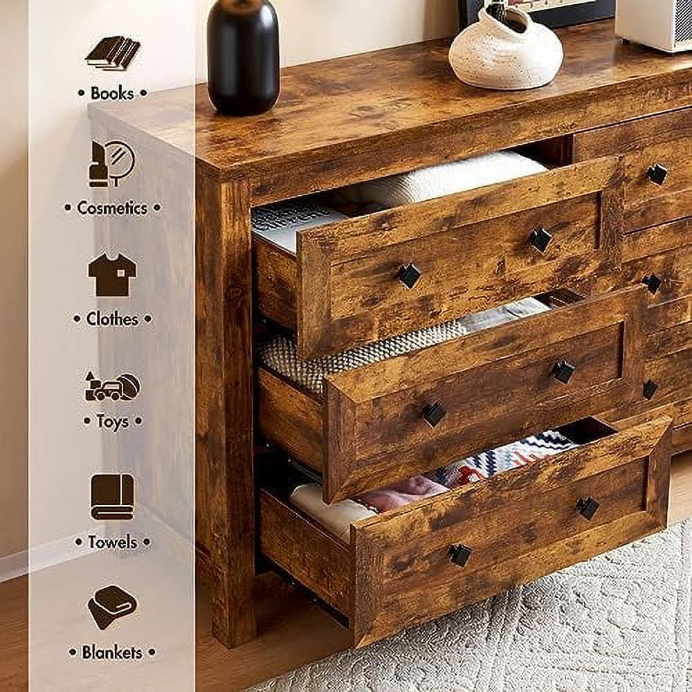 6 Drawer Wood Dresser with Vintage Grain Texture E39704