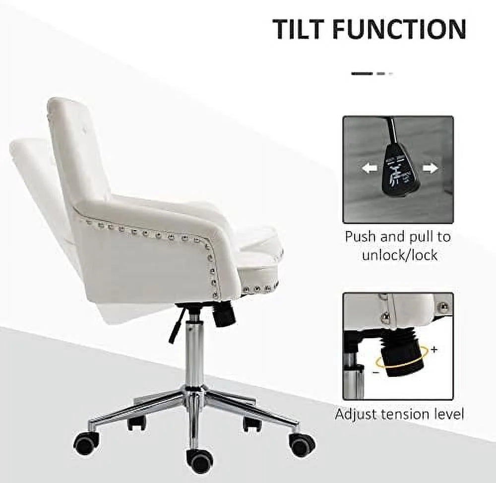 White Tufted Velvet Swivel Desk Chair C7899