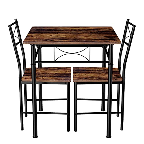 3-Piece Iron Wood Square Table Set with 2 Chairs E48133