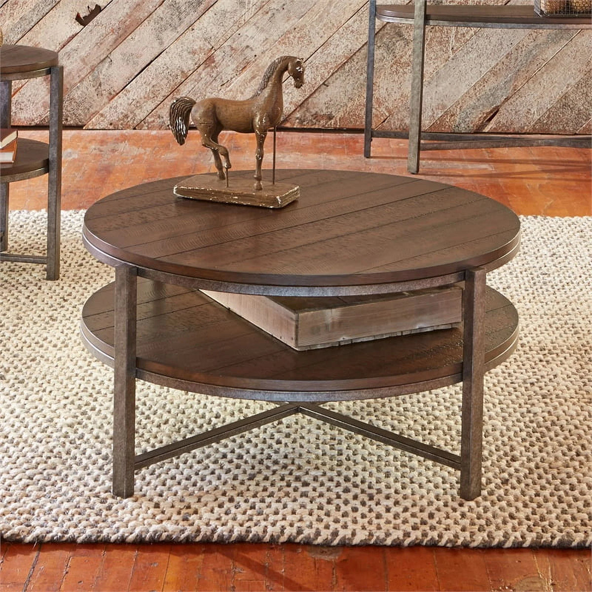 Brown Wood Round Cocktail Table Y16080
