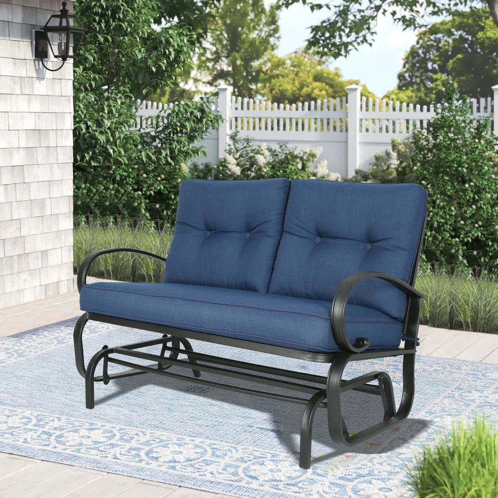 Beige Outdoor Loveseat Patio Swing Glider Bench P968823