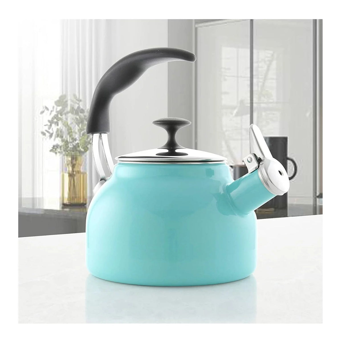 Enamel-on-Steel Whistling Tea Kettle 1.6-Quart Aqua C59198