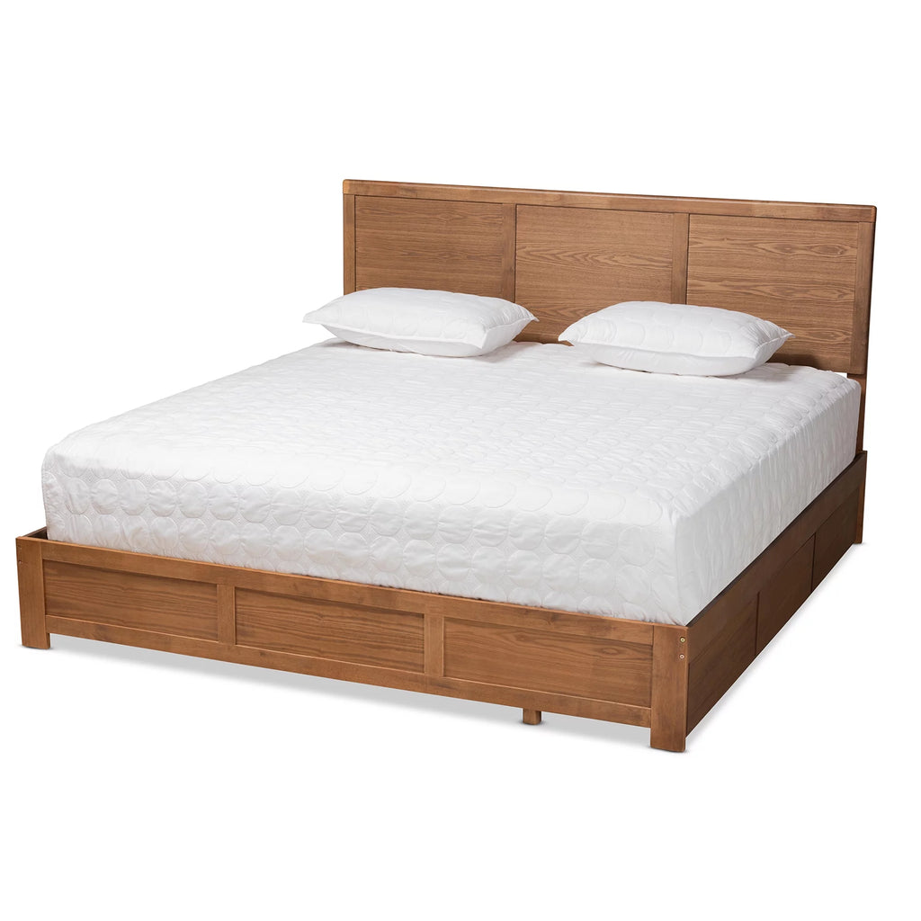 King Ash Walnut Wood Storage Platform Bed F2058