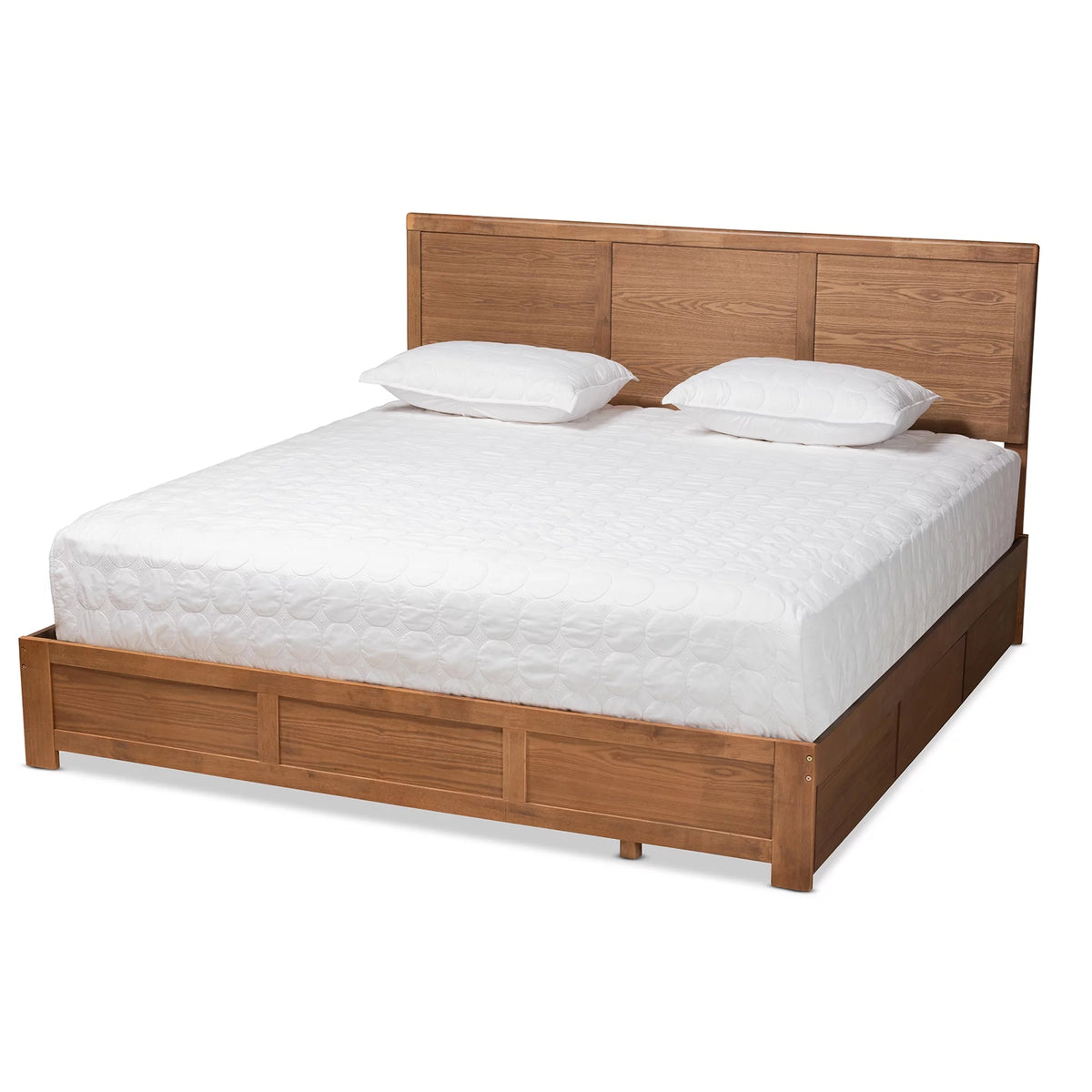King Ash Walnut Wood Storage Platform Bed F2058