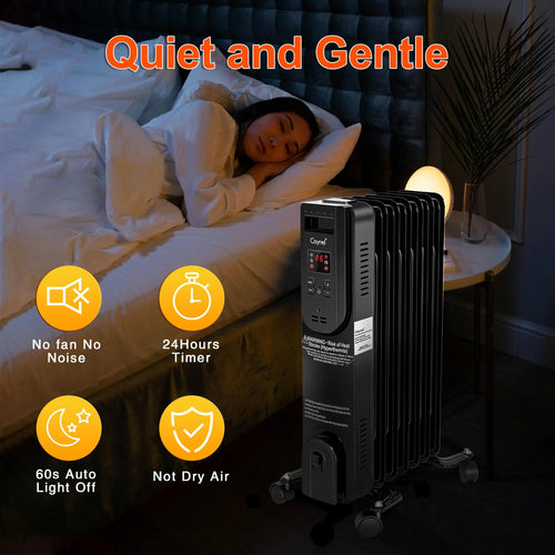 1500W Electric Oil Filled Radiator Heater with Thermostat and 24H Timer X26753