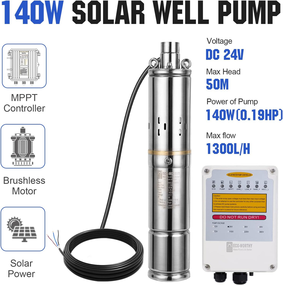 24V 400W Submersible Solar Well Pump Kit H934278