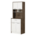 Natural Walnut and White Pantry Cabinet with Microwave Hutch F162