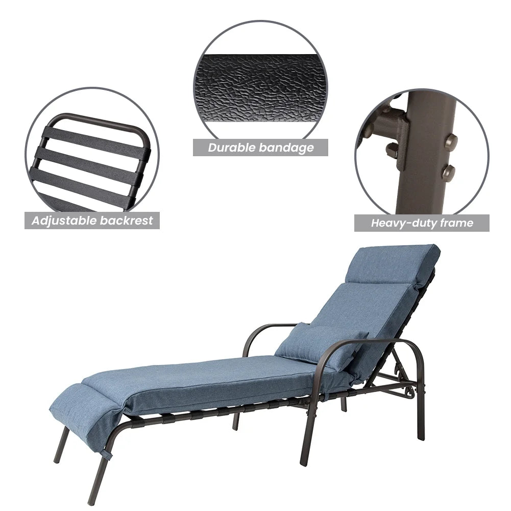 Blue Outdoor Steel Recliner Chaise Lounge S443