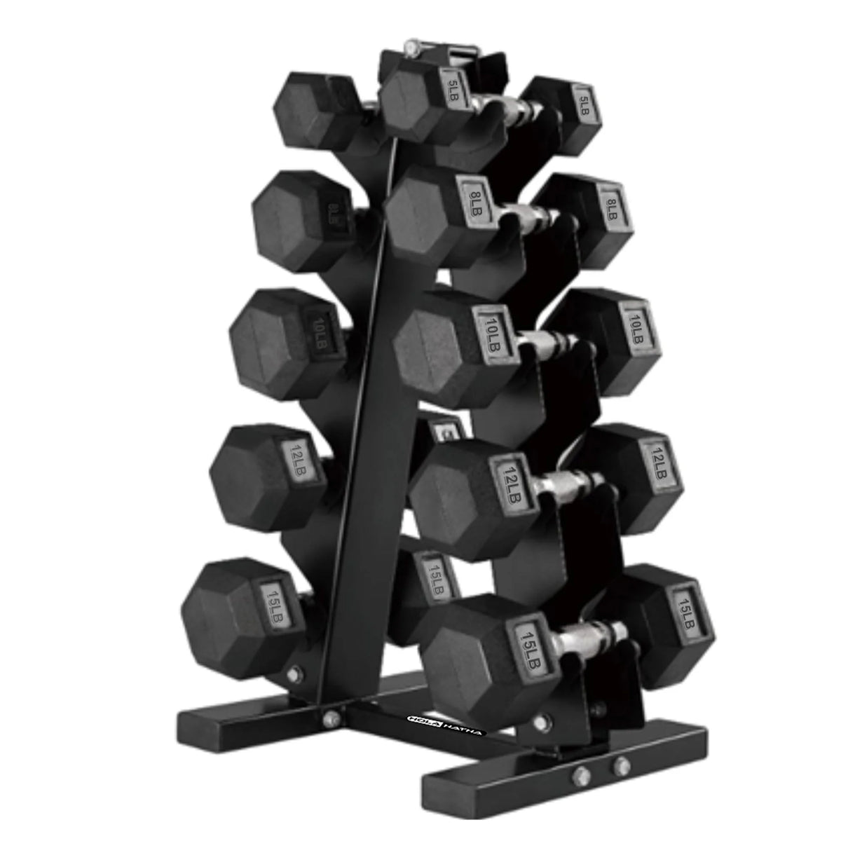 5, 8, 10, 12 and 15 Pound Hexagonal Dumbbell Weight Set with Rack W769