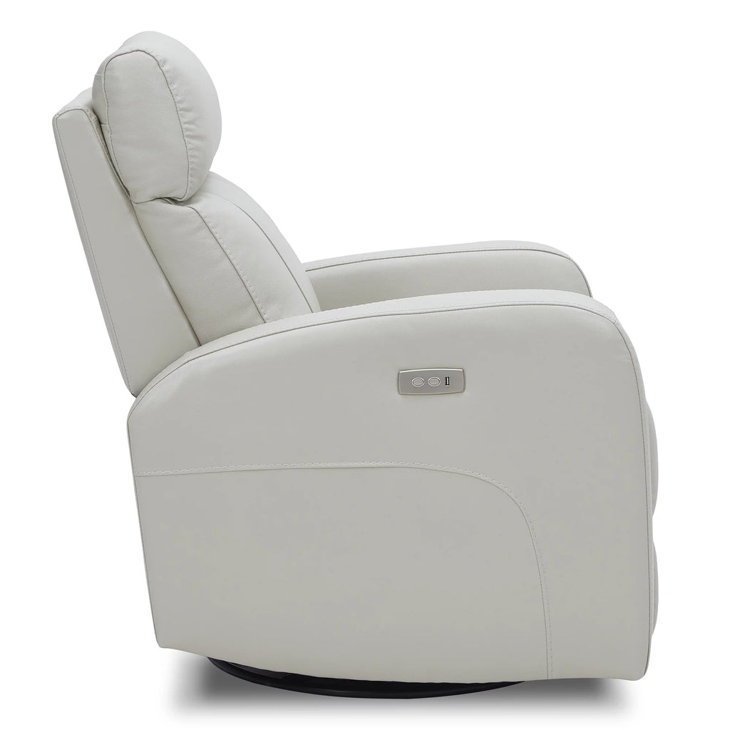 White Leather Power Swivel Glider Recliner L65696