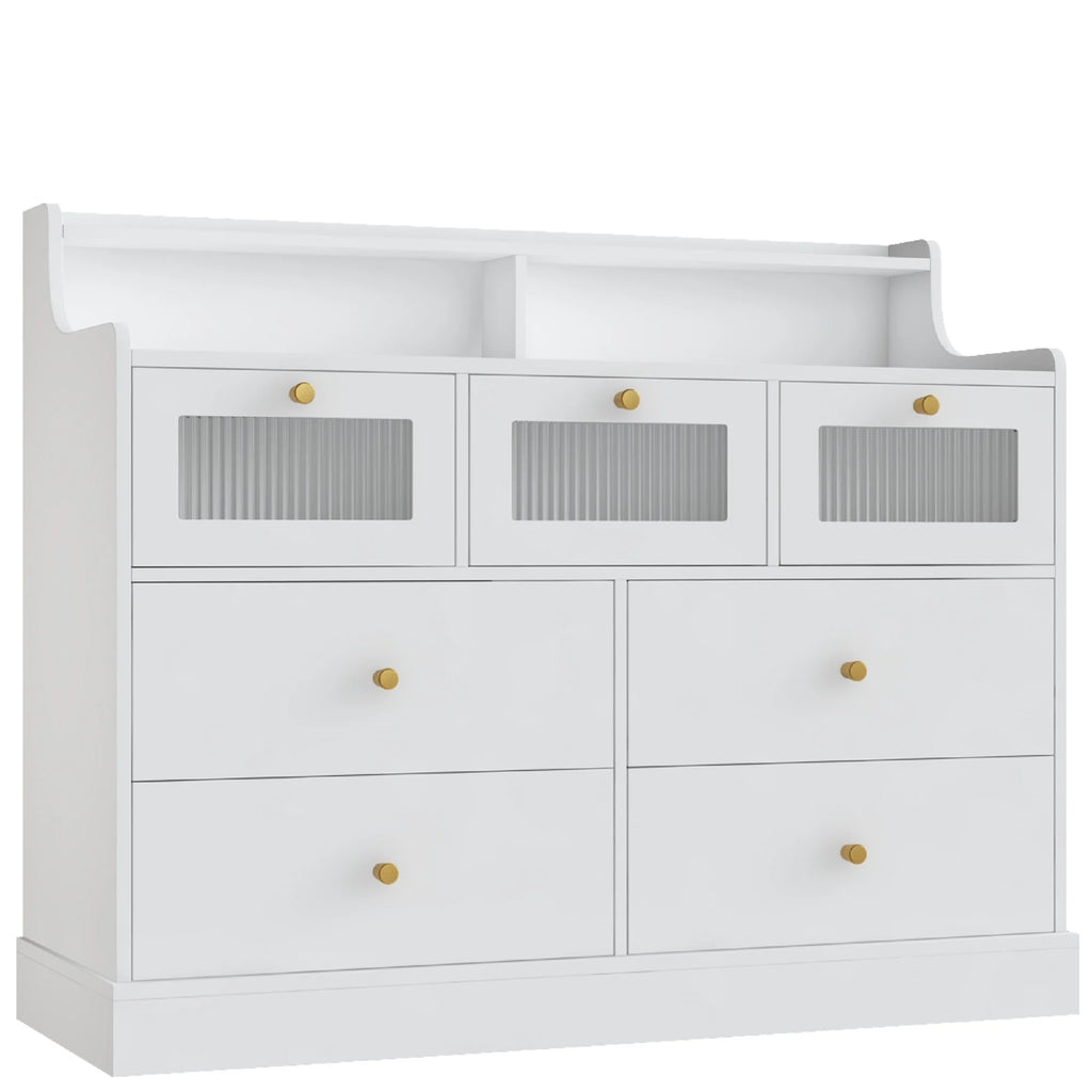 White 7 Drawer Glass Dresser N310