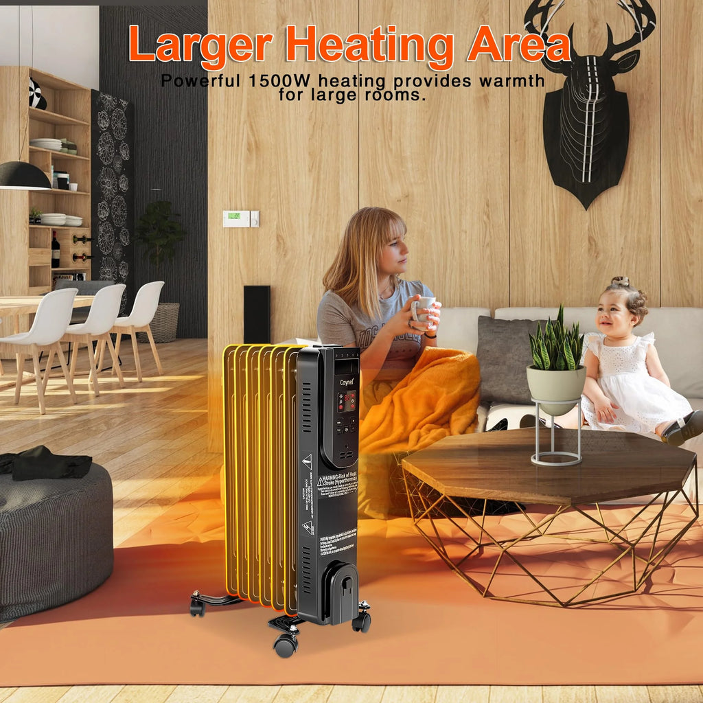 1500W Electric Oil Filled Radiator Heater with Thermostat and 24H Timer X26753