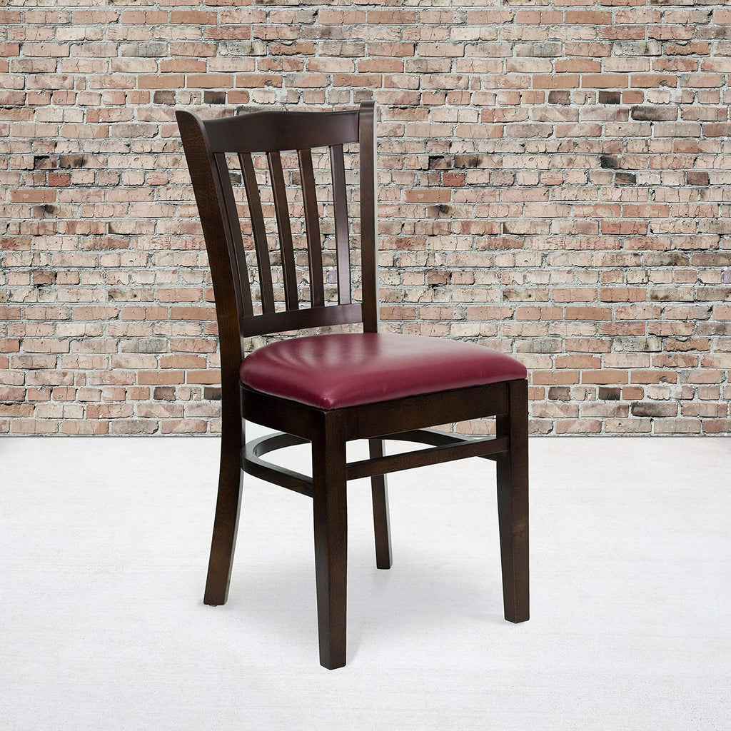Walnut Wood Vertical Slat Back Chair with Black Vinyl Seat B944