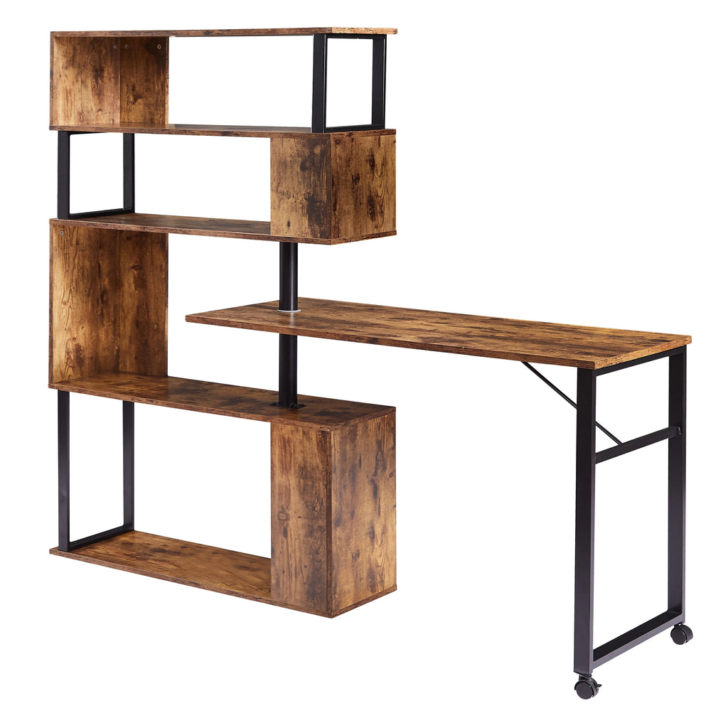 L-Shaped Corner Computer Desk with Bookshelf R435