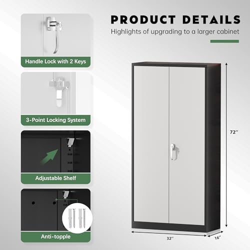 72" Black Locking Steel Storage Cabinet with 4 Adjustable Shelves Z450