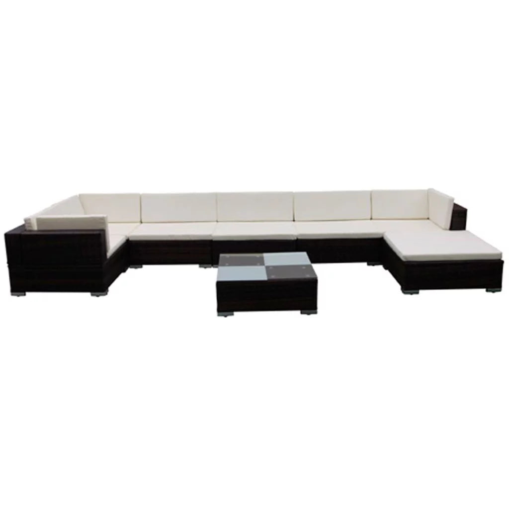 Brown Poly Rattan 8 Piece Patio Lounge Set with Cushions R43769