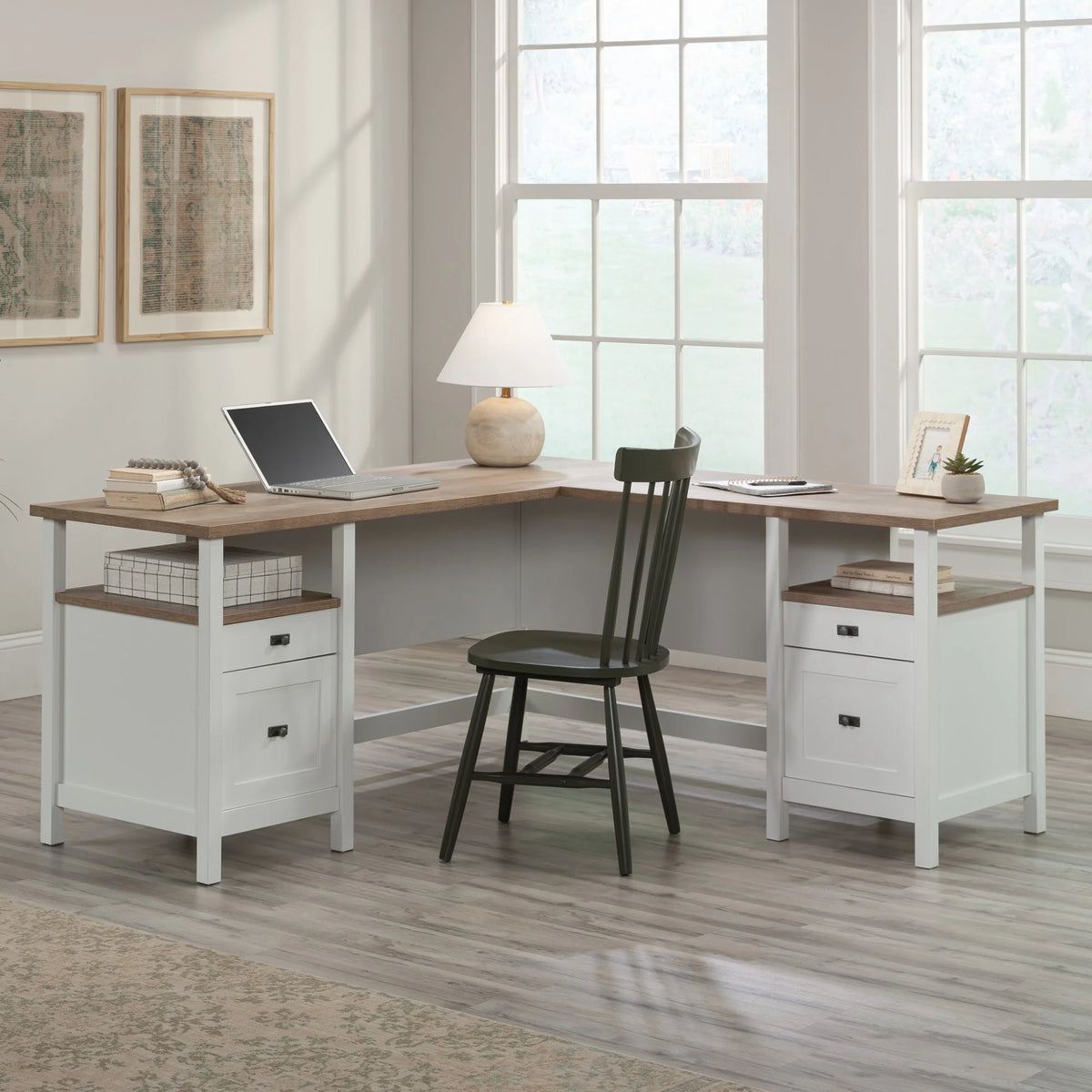 L-Shaped White Engineered Wood Desk S997915