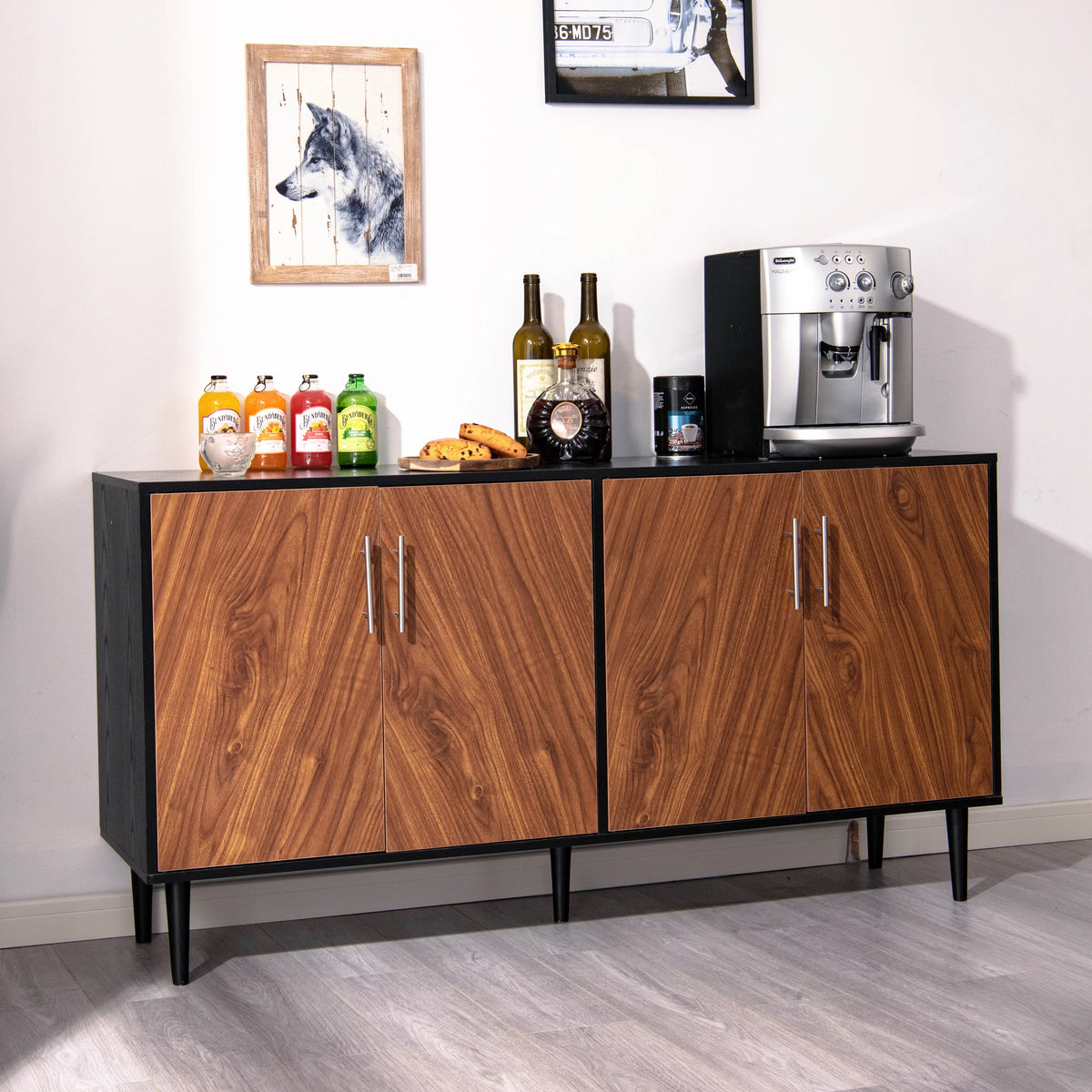 Black 65 inch TV Stand with Doors P386
