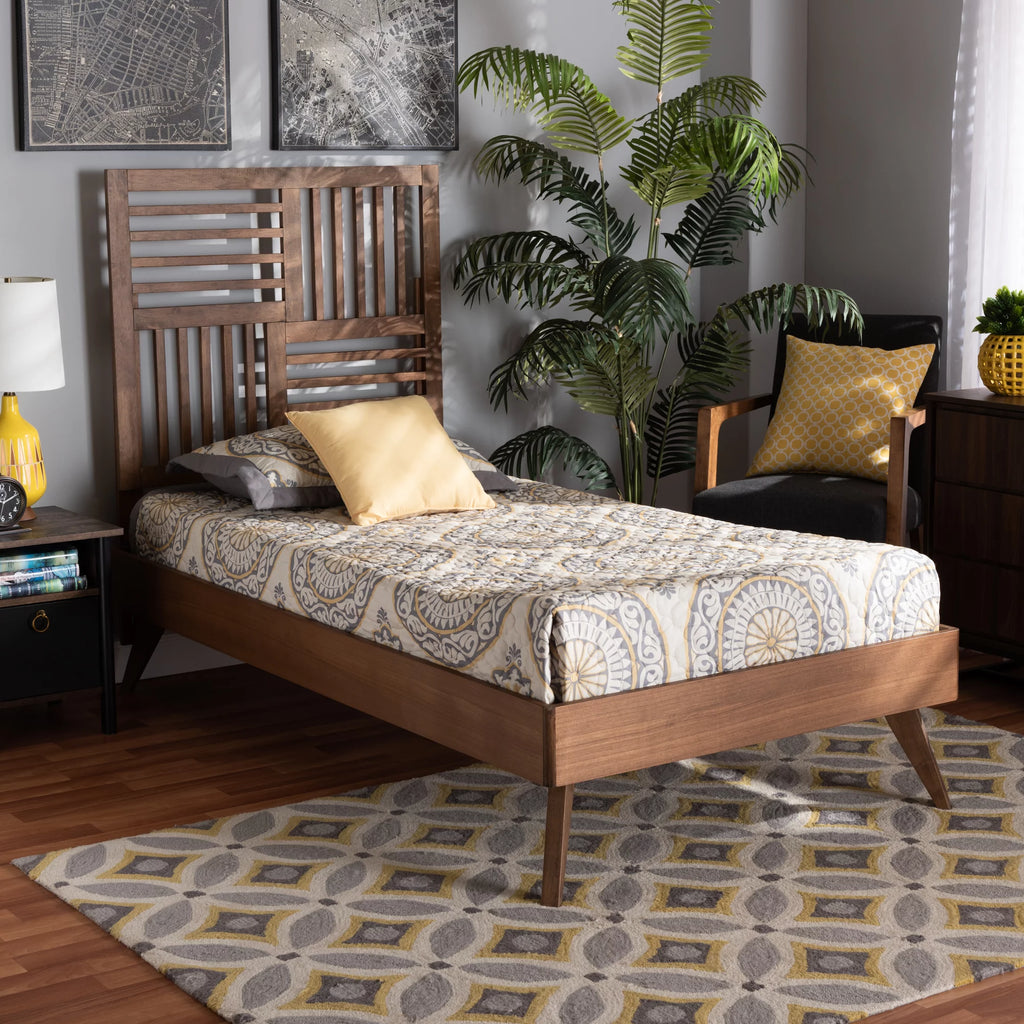 Twin Walnut Brown Platform Bed I29226