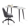 White Marble Desk and Gray Upholstered Chair Set H568