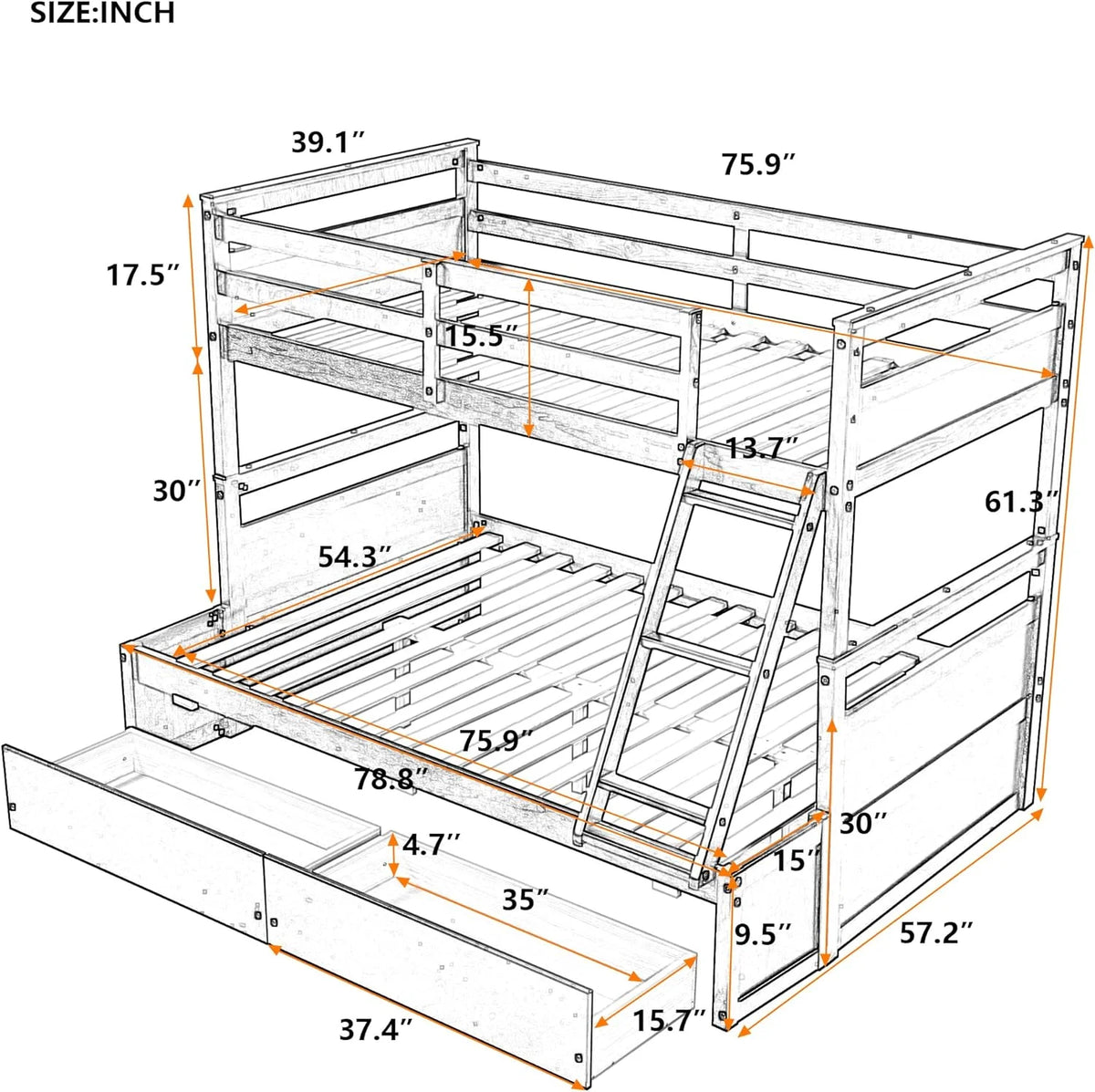 Espresso Over Full Wood Bunk Bed with Storage S478