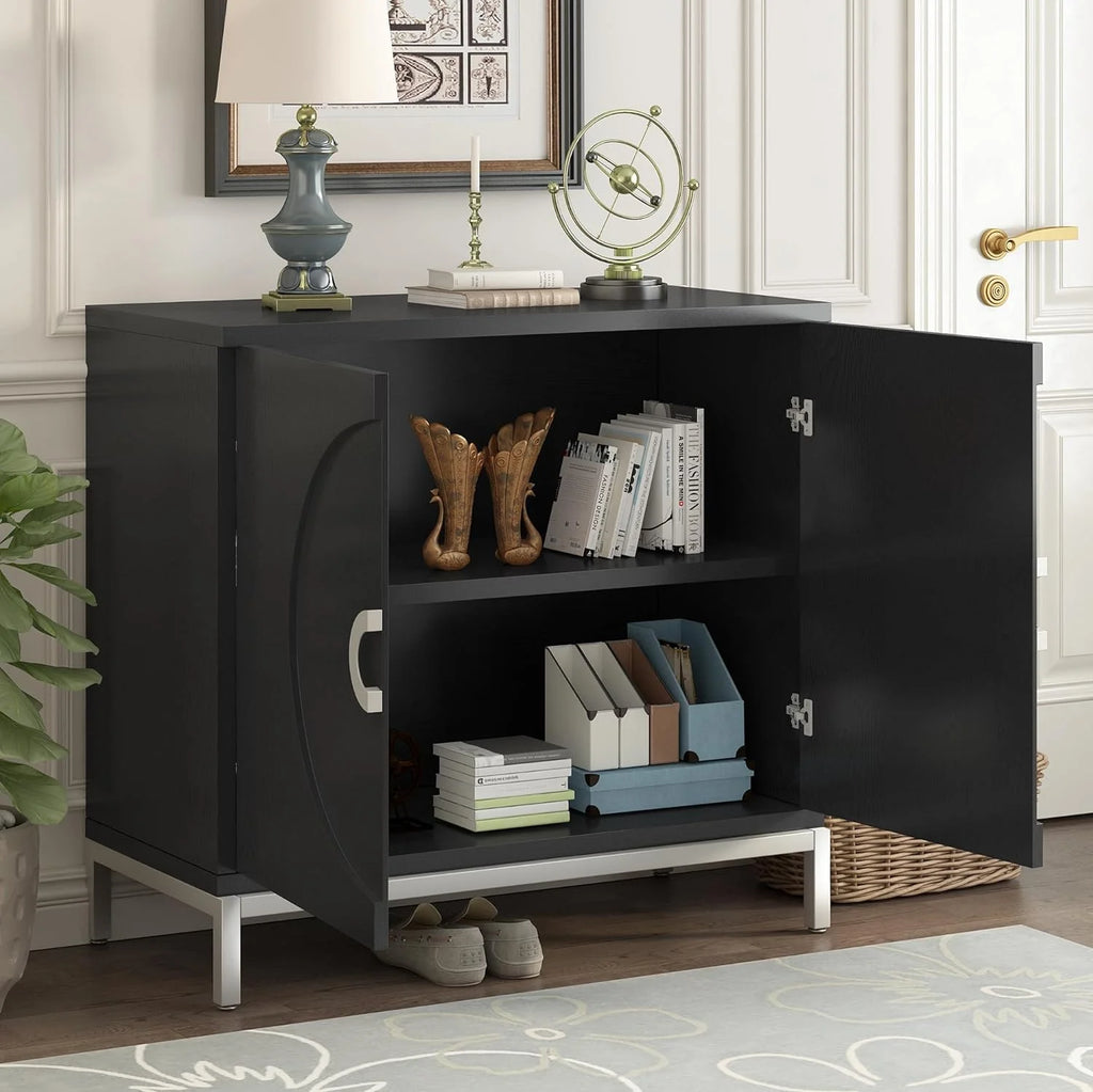 Black Storage Cabinet with Solid Wood Veneer X17900