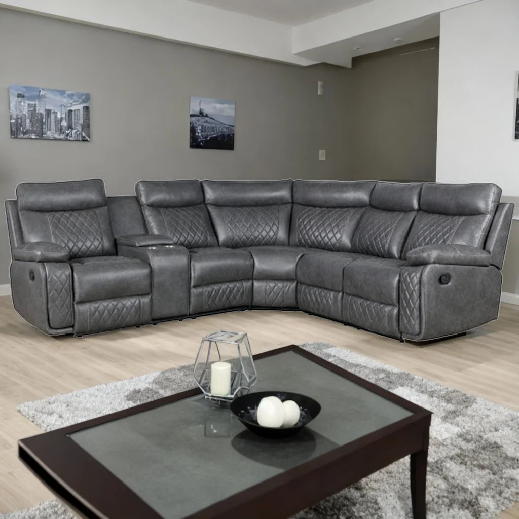 Modern Sectional Sofa Manual Recliner with Cup Holder and Hide-Away Storage PU Leather M975
