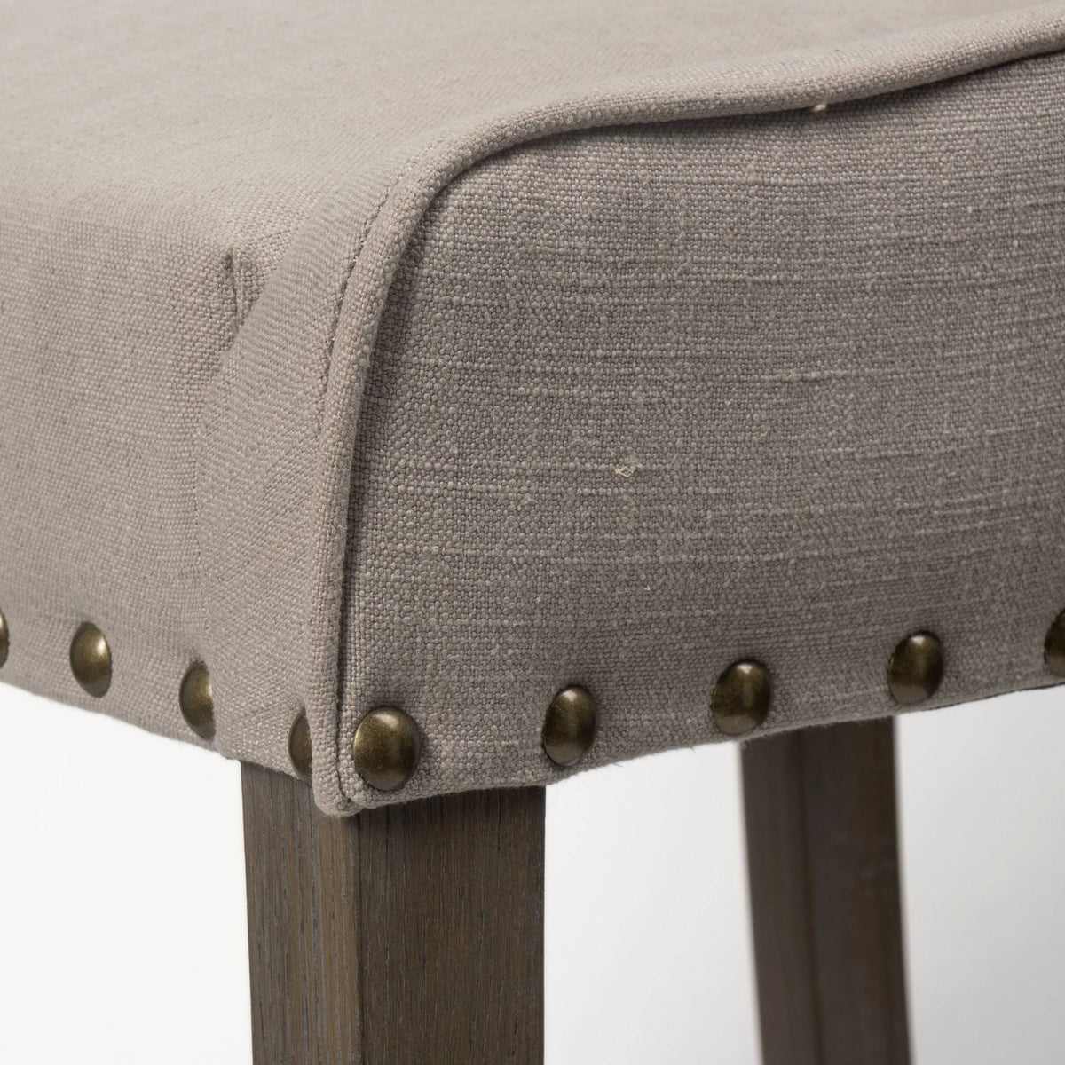 Beige Fabric Brown Wood Base Stool N53951
