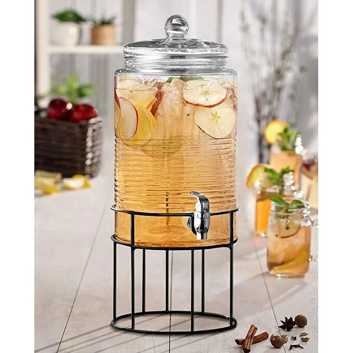Clear Glass Drink Dispenser with Spigot and Stand B932811