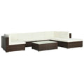 8 Piece Cream White Cushioned Poly Rattan Outdoor Sofa Set with Coffee Table Q1325