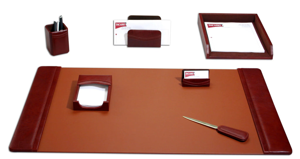 Mocha Leather 7-Piece Desk Set C748