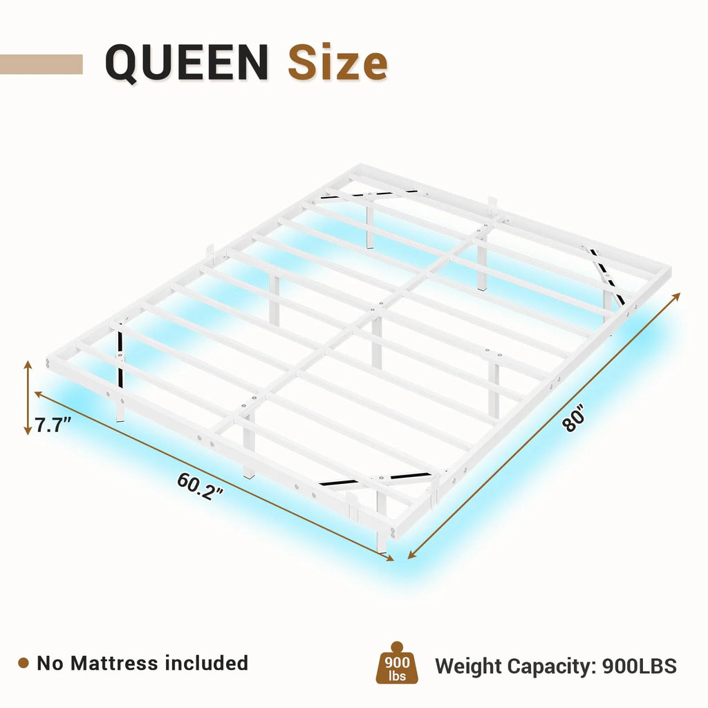 Queen Size Black Metal Platform Bed Frame with LED Lights H8875