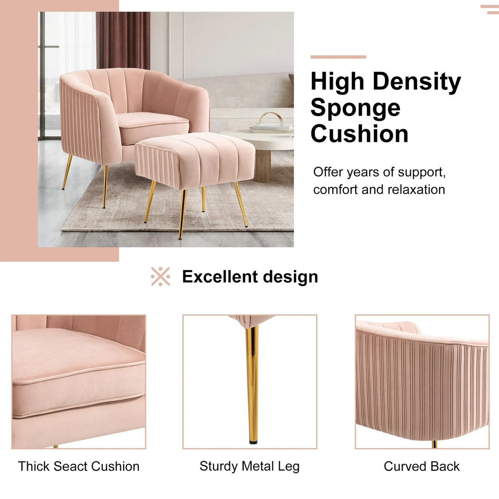 Pink Velvet Armchair with Ottoman Set O797