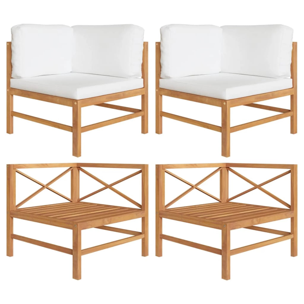 2 pcs Solid Teak Wood Corner Sofas with Cushions Q88403