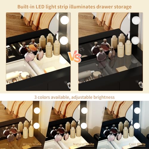 White Vanity Desk with Lighted Mirror and Stool Y442239