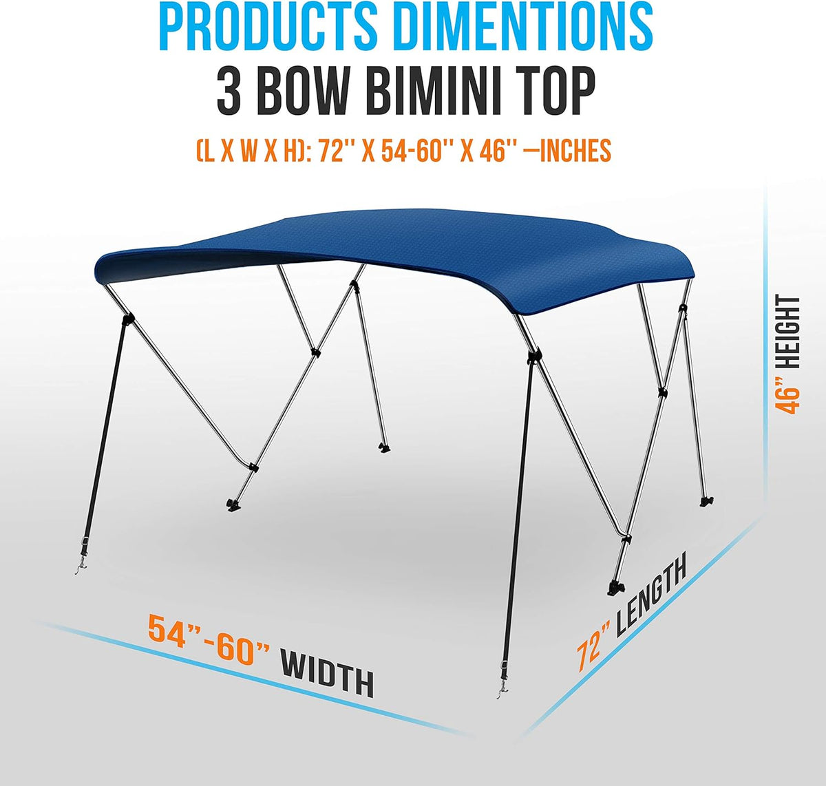 Waterproof 3 Bow Boat Bimini Top Canvas Sun Shade with Storage Boot Z725019