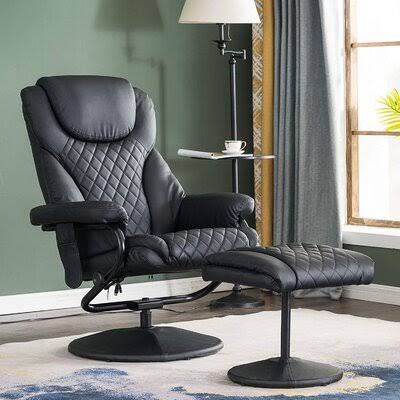 Wide Manual Swivel Ergonomic Recliner with Ottoman Black U303210