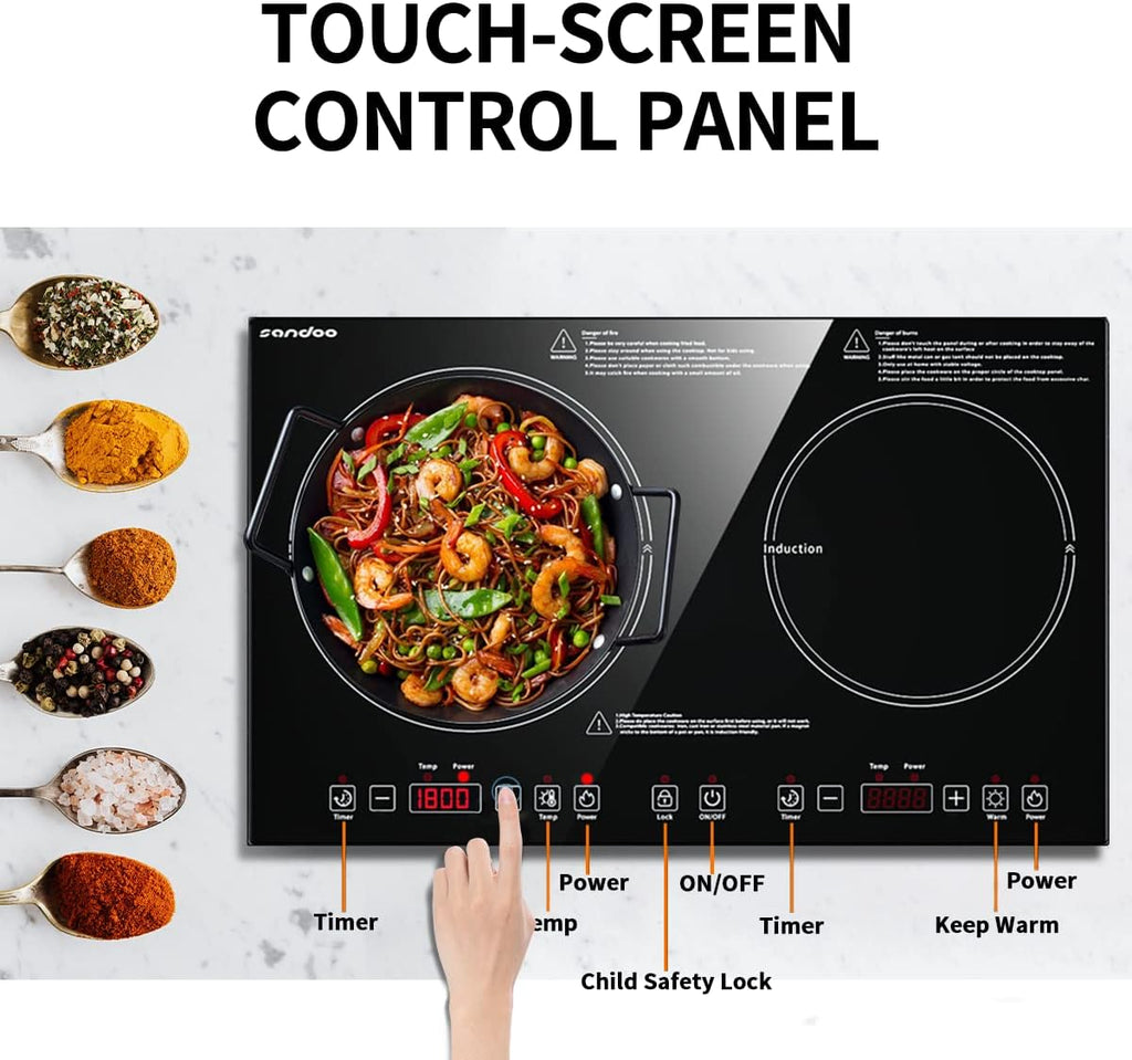 1800W Double Induction Cooktop with Kids Safety Lock O710