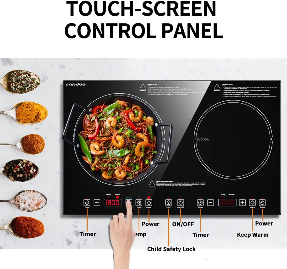 1800W Double Induction Cooktop with Kids Safety Lock O710
