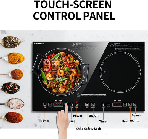 1800W Double Induction Cooktop with Kids Safety Lock O710