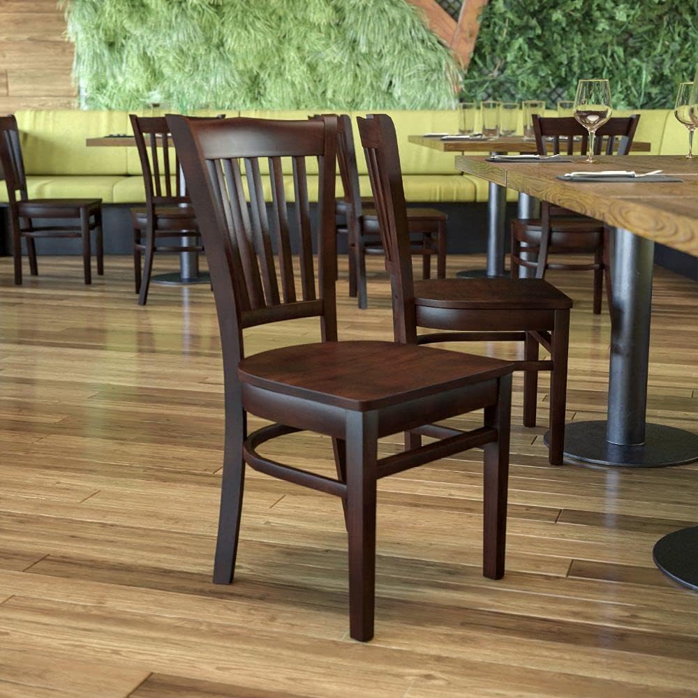 Walnut Wood Vertical Slat Back Chair with Black Vinyl Seat B944