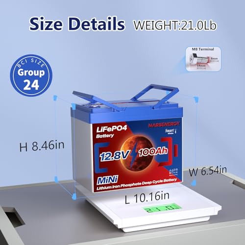 12V 100Ah Lifepo4 Battery, Bci Group 24, Built-In 100A Smart BMS I76962