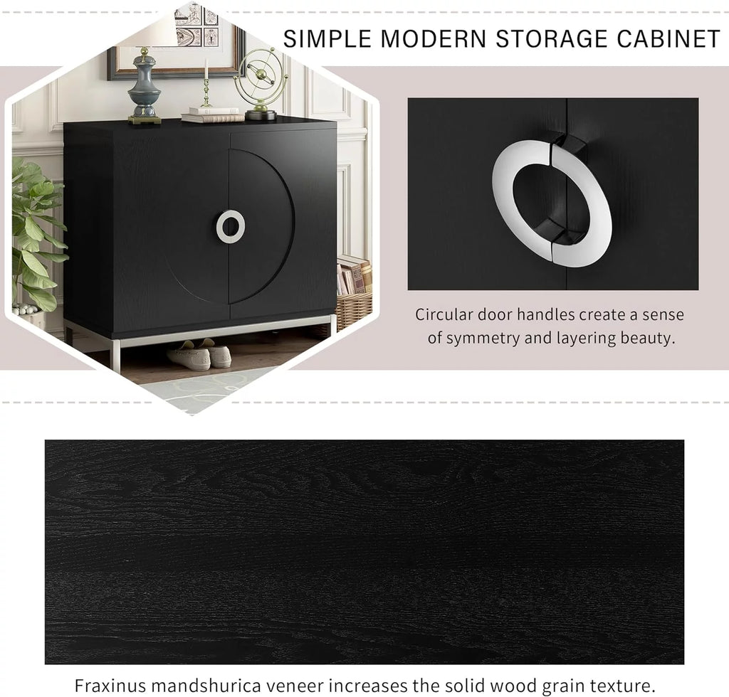 Black Storage Cabinet with Solid Wood Veneer X17900