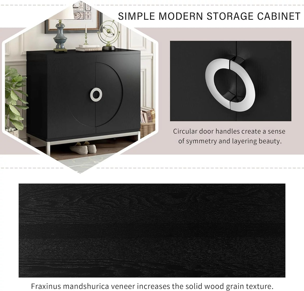 Black Storage Cabinet with Solid Wood Veneer X17900